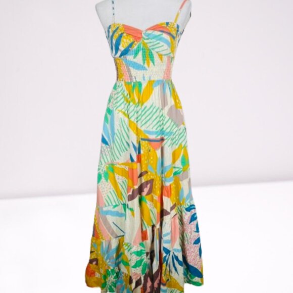 Stile Collection Soleil Cotton Lined Boho Beachy Maxi Dress Sz M Vibrant Floral - Picture 6 of 14
